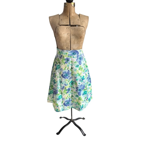 Handmade Dresses & Skirts - Handmade Floral Blue and Green Women's Pleated Skirt